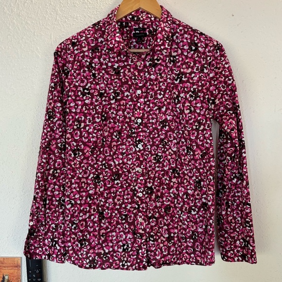 Talbots Women's Vibrant Pink and Black Button Down Shirt - Picture 1 of 9